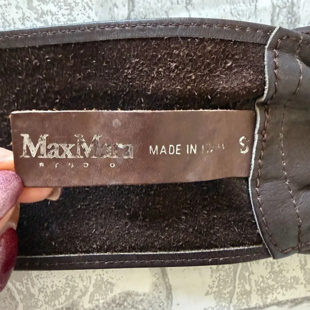 Max Mara Brown Leather Wide Waist Belt Brown Tone Buckle Made In Italy Luxury S